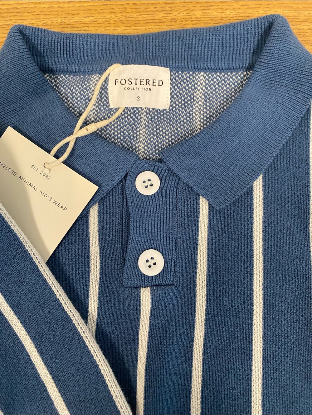 Oster Blue and White Vertical-Stripe Polo Sweater - Picture 5 of 7